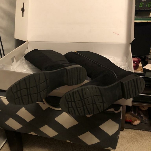 Women's Black Suede low heeled, knee-high boots - Picture 7 of 8